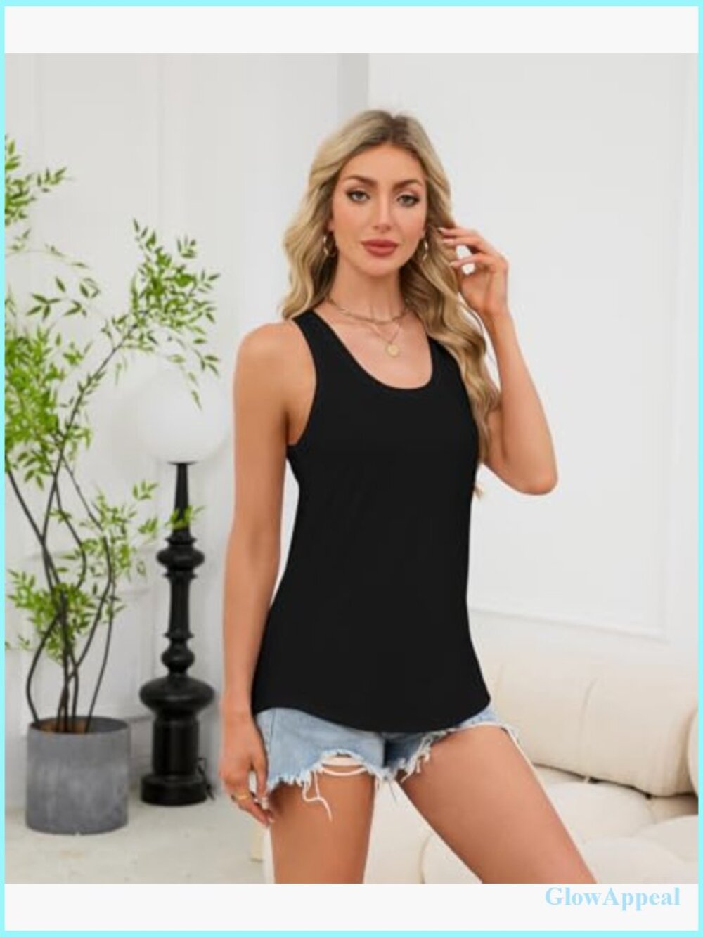 Scoop Neck Racerback Tank Top Loose Fit Summer Basic - Picture 3 of 5
